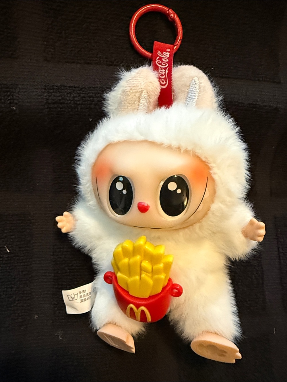 Coca Cola White Plush Bunny Keychain with Yellow Fries Accessory